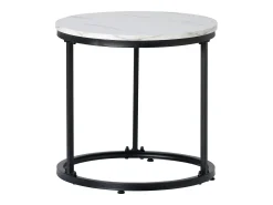 Mesa De Centro*Hauss Spole Conjunto de 2 mesas de centro redondas encaixáveis ​​com acabamento em folheado de mármore e estrutura em metal preto. Branco
