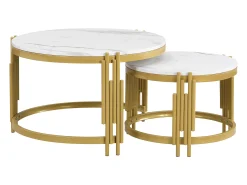 Discount Conjunto de 2 mesas de centro e mesas laterais modernas brancas com estrutura de metal dourado. Branco