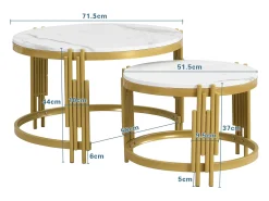 Discount Conjunto de 2 mesas de centro e mesas laterais modernas brancas com estrutura de metal dourado. Branco