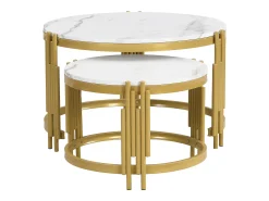 Discount Conjunto de 2 mesas de centro e mesas laterais modernas brancas com estrutura de metal dourado. Branco