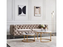 Conjunto de 2 mesas de centro encaixáveis - mármore e metal dourado, mesa lateral moderna, para sala de estar e quarto^ Mesa De Centro