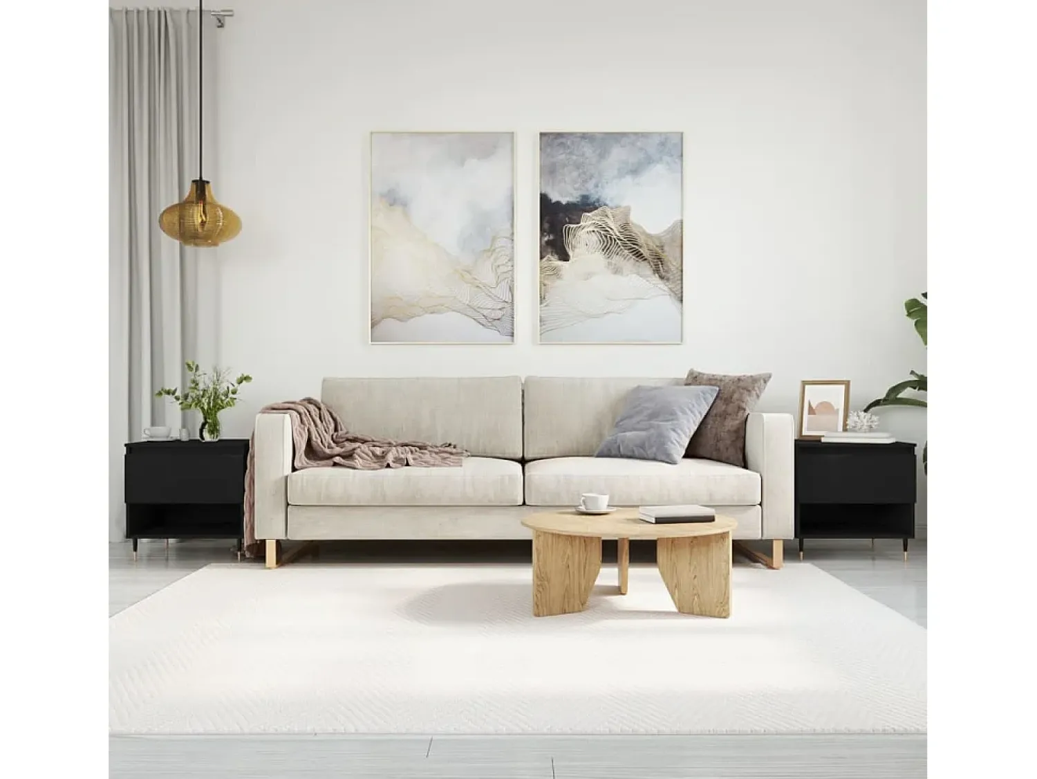 Mesa De Centro| Conjunto de 2 Mesas de Centro | Mesa de apoio | Mesa de café 50x46x50 cm derivados de madeira Preto