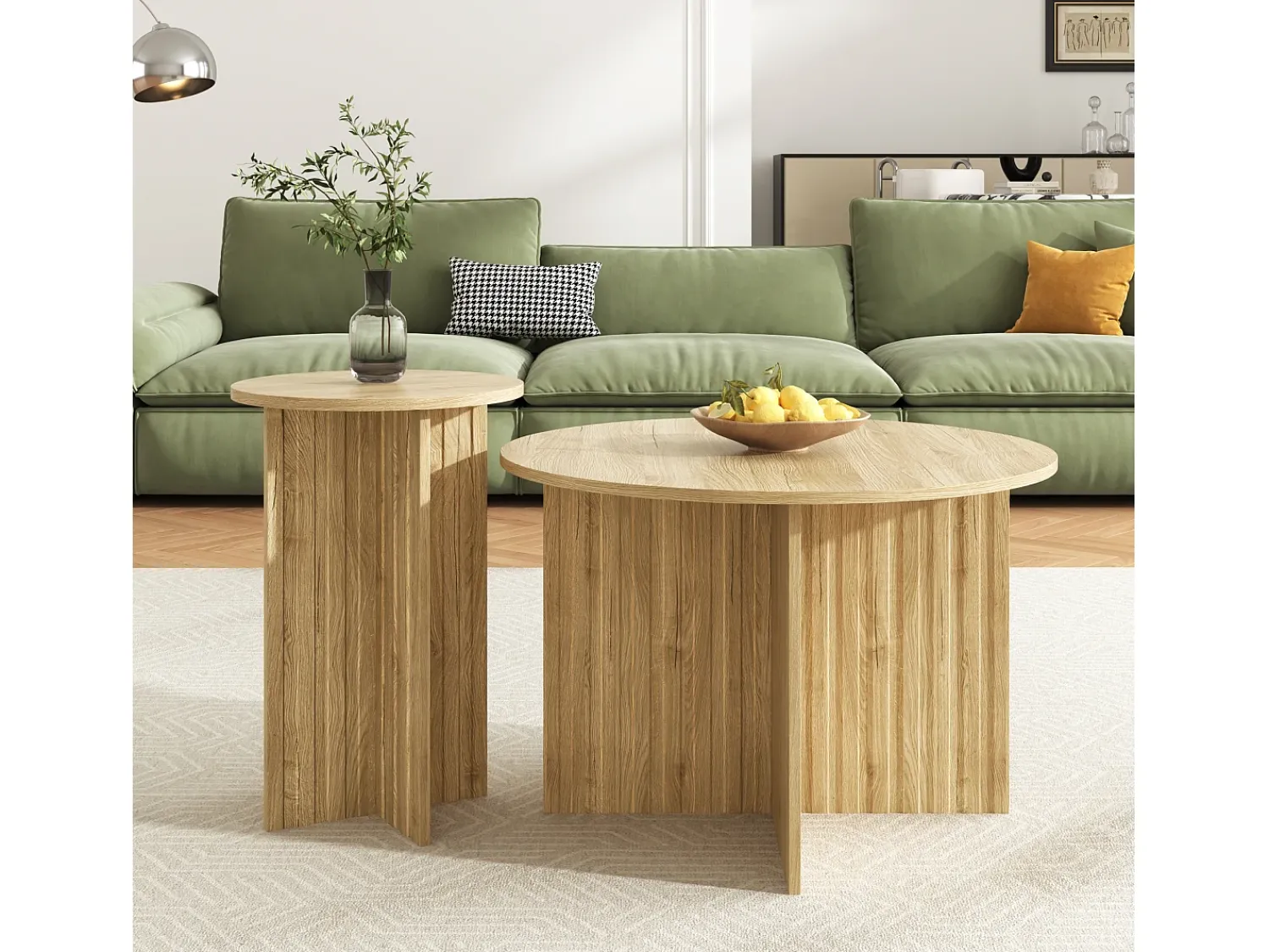 Mesa De Centro*Hauss Spole Conjunto de 2 mesas de centro redondas em MDF e madeira PB – Cor da madeira Natural claro