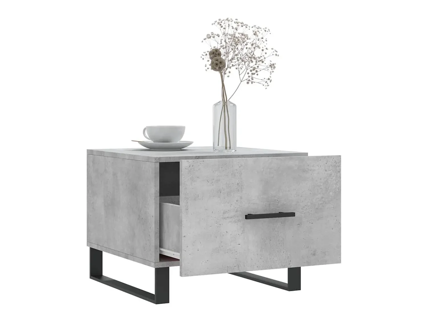 Conjunto de 2 Mesas de Centro | Mesa de apoio | Mesa de café 50x50x40 cm madeira processada cinza cimento^ Mesa De Centro