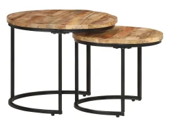 Mesa De Centro* Conjunto de 2 Mesas de Centro Baixas | Mesa de apoio madeira de mangueira áspera Castanho