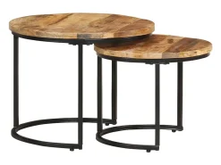 Mesa De Centro* Conjunto de 2 Mesas de Centro Baixas | Mesa de apoio madeira de mangueira áspera Castanho