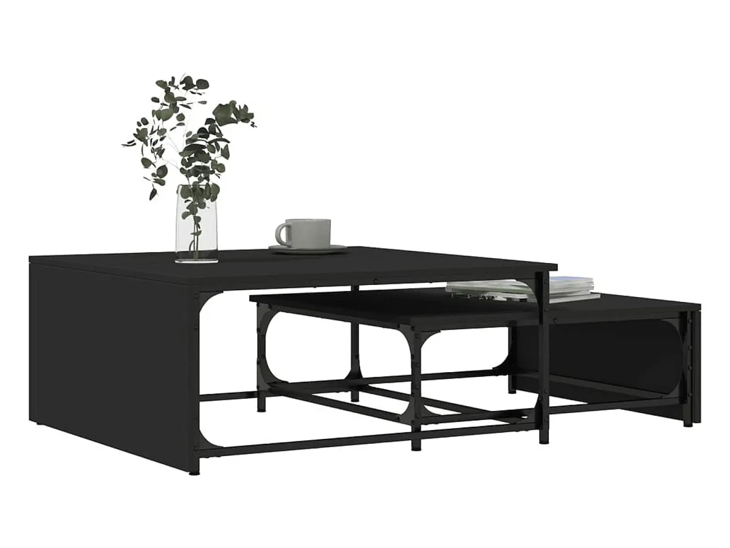 Conjunto de 2 Mesas de Centro Baixas | Mesa de apoio deriv.madeira/metal^ Mesa De Centro