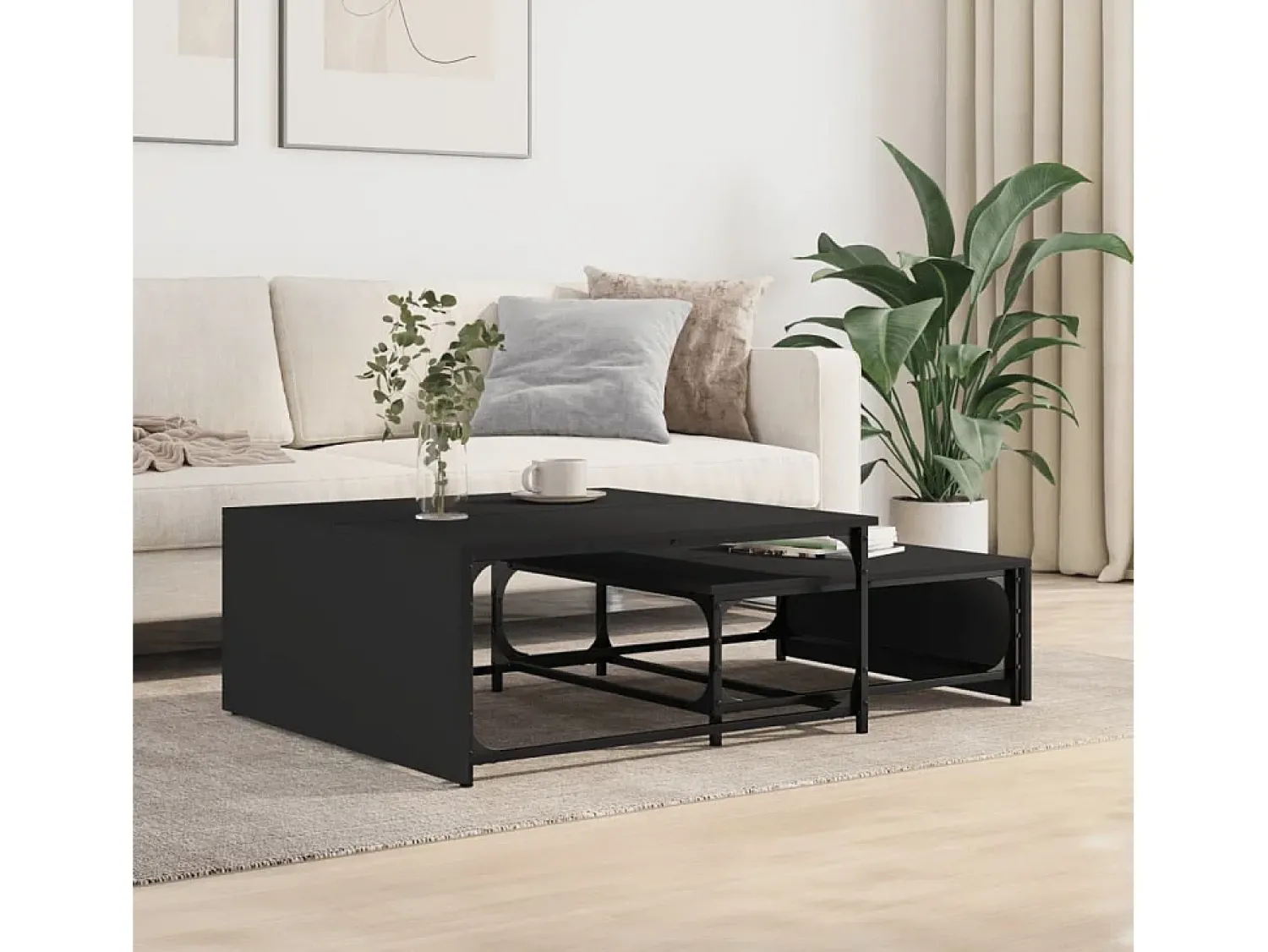 Conjunto de 2 Mesas de Centro Baixas | Mesa de apoio deriv.madeira/metal^ Mesa De Centro