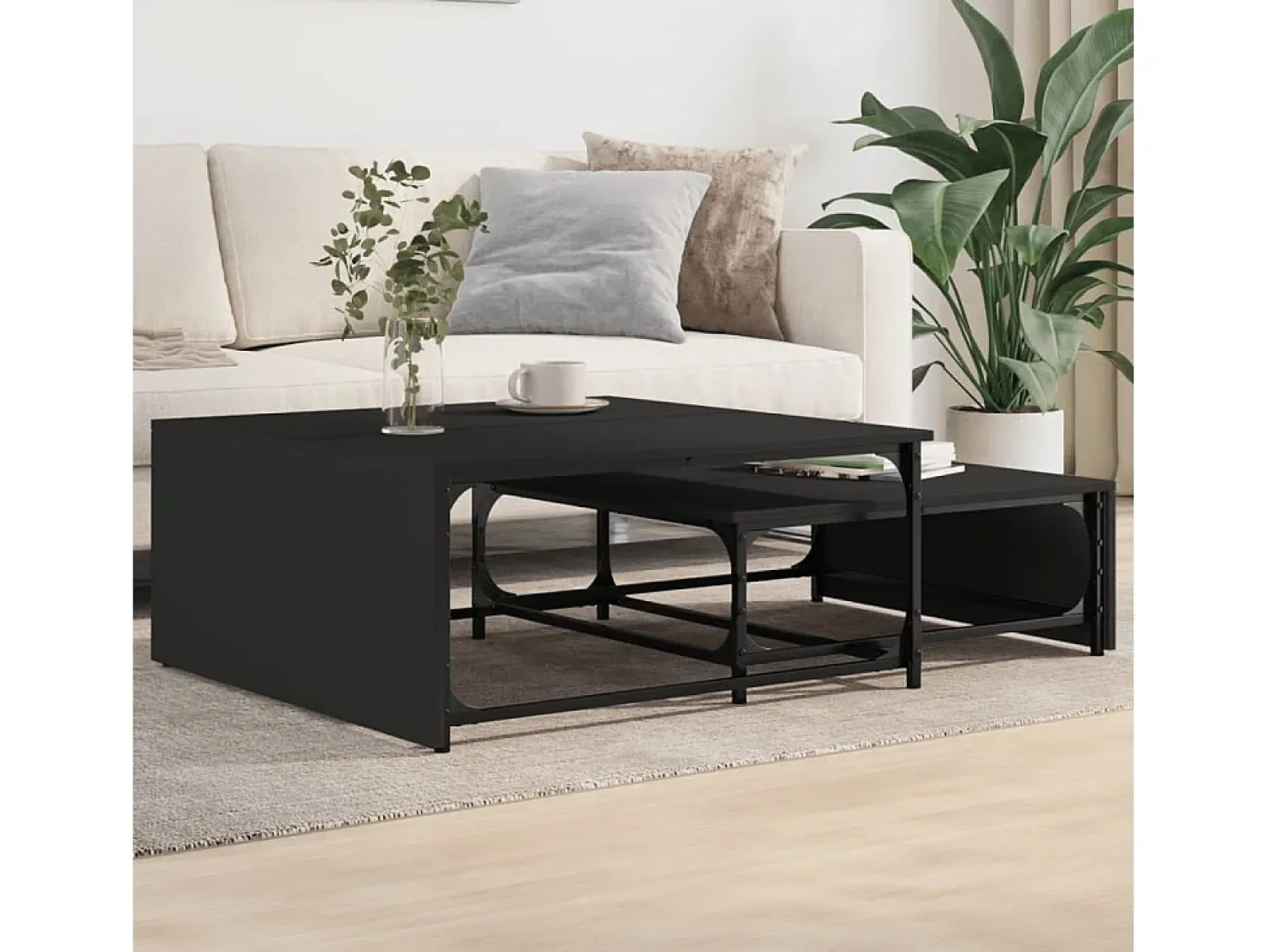 Conjunto de 2 Mesas de Centro Baixas | Mesa de apoio deriv.madeira/metal^ Mesa De Centro