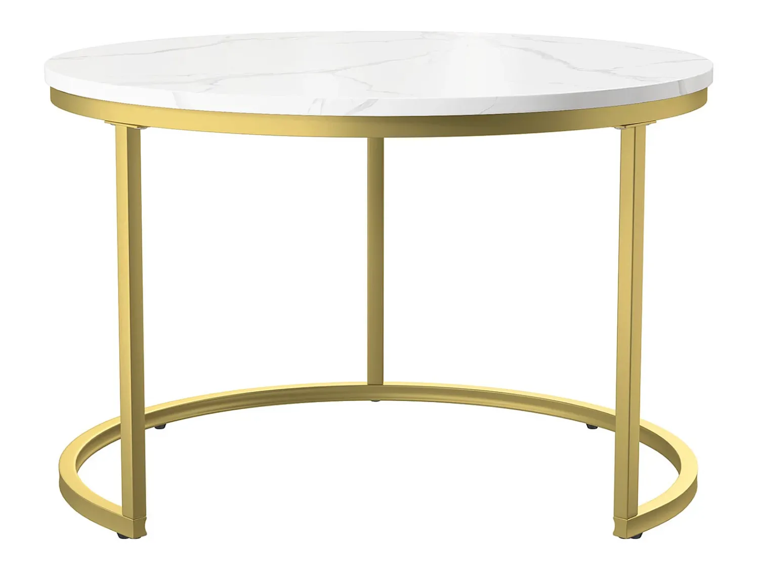 Conjunto de 2 mesas de centro redondas empilháveis com espaço de armazenamento, estrutura metálica, 70/45 cm, douradas. Dourado