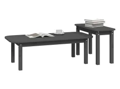 Mesa De Centro| Conjunto de 2 Mesas de Centro | Mesa de apoio pinho maciço Cinzento