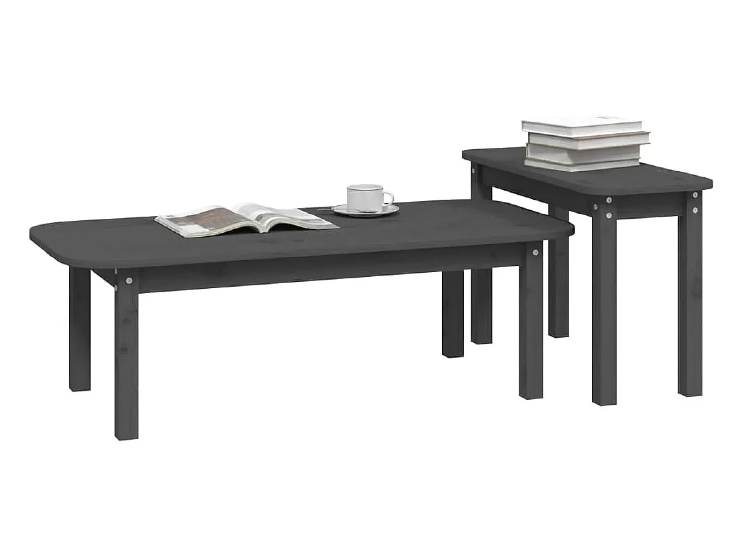 Mesa De Centro| Conjunto de 2 Mesas de Centro | Mesa de apoio pinho maciço Cinzento