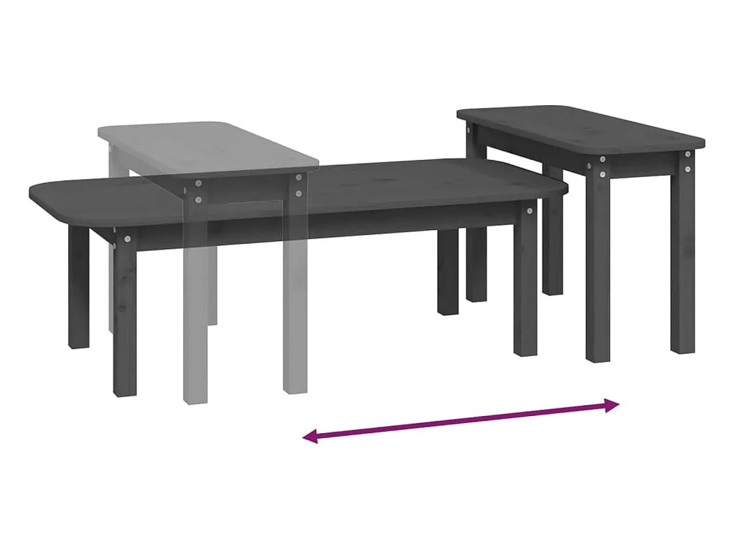 Mesa De Centro| Conjunto de 2 Mesas de Centro | Mesa de apoio pinho maciço Cinzento