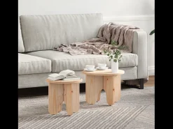 Mesa De Centro* Conjunto de 2 Mesas de Centro | Mesa de apoio Natural 39.5x39.5x30 cm Castanho