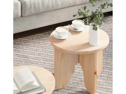 Mesa De Centro* Conjunto de 2 Mesas de Centro | Mesa de apoio Natural 39.5x39.5x30 cm Castanho