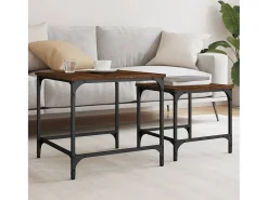 Clearance Conjunto de 2 Mesas de Centro Baixas | Mesa de apoio deriv. madeira carvalho Castanho
