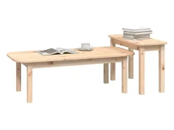 Mesa De Centro* Conjunto de 2 Mesas de Centro | Mesa de apoio madeira de pinho maciça Castanho
