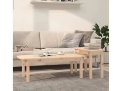 Mesa De Centro* Conjunto de 2 Mesas de Centro | Mesa de apoio madeira de pinho maciça Castanho