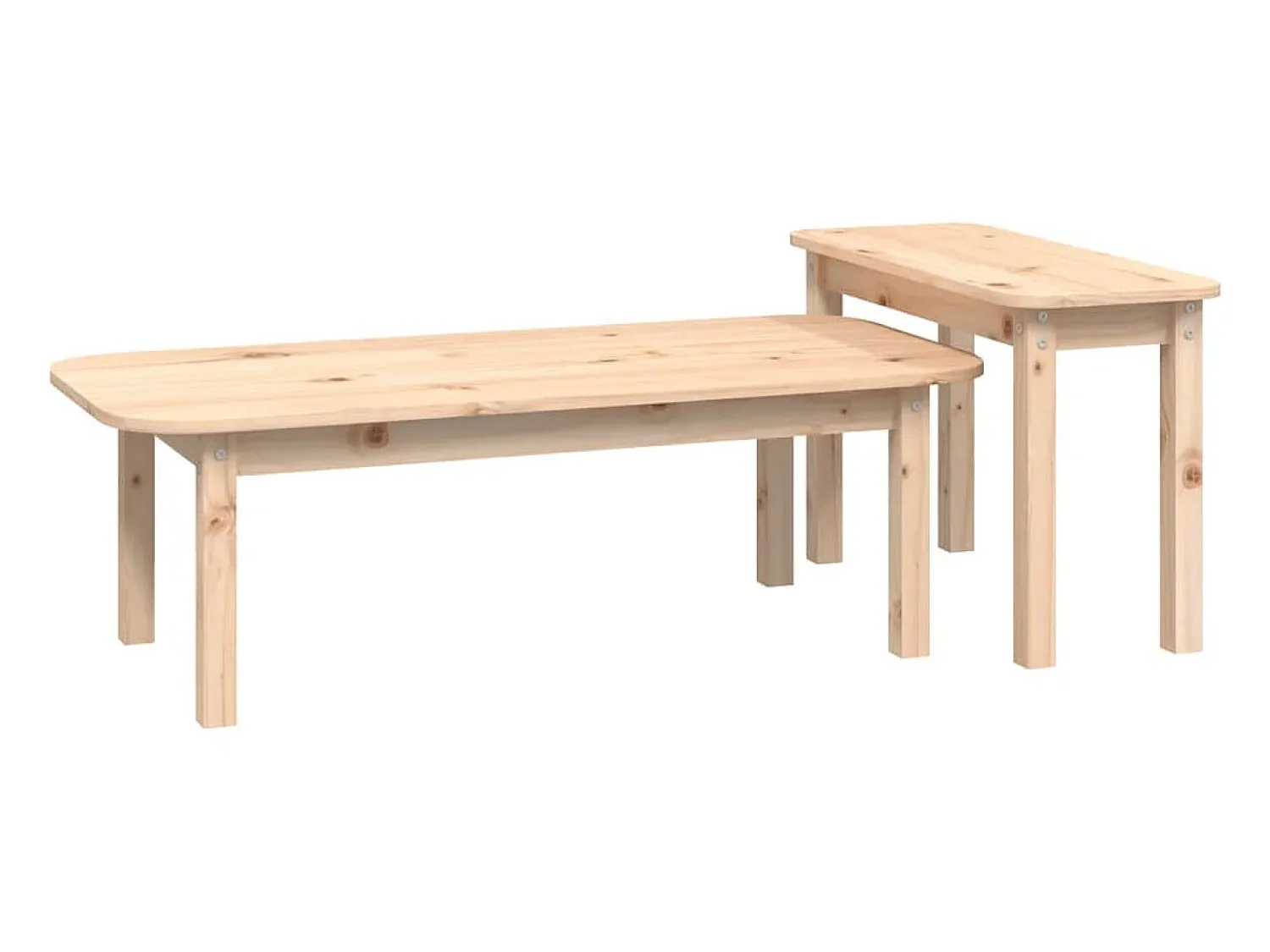Mesa De Centro* Conjunto de 2 Mesas de Centro | Mesa de apoio madeira de pinho maciça Castanho