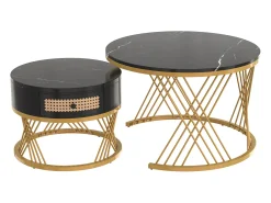 Mesa De Centro*ModernLuxe Conjunto de 2 mesas de centro encaixáveis - tampo efeito mármore - Preto
