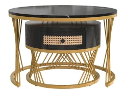Mesa De Centro*ModernLuxe Conjunto de 2 mesas de centro encaixáveis - tampo efeito mármore - Preto