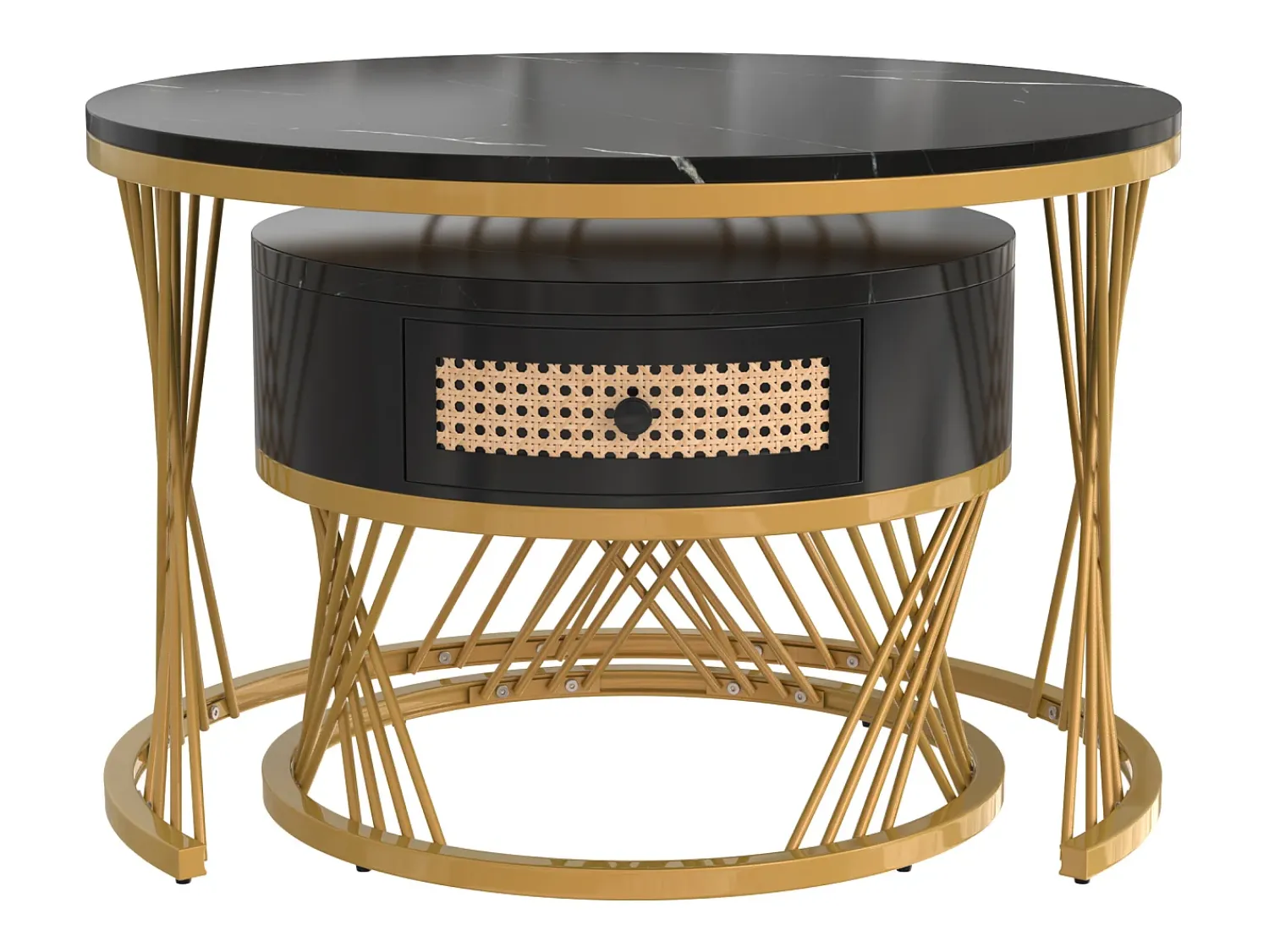 Mesa De Centro*ModernLuxe Conjunto de 2 mesas de centro encaixáveis - tampo efeito mármore - Preto
