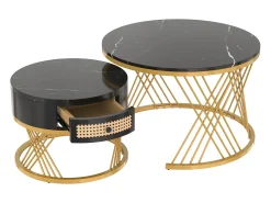 Mesa De Centro*ModernLuxe Conjunto de 2 mesas de centro encaixáveis - tampo efeito mármore - Preto