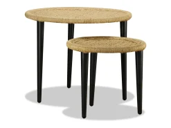 Mesa De Centro| Conjunto de 2 Mesas de Centro | Mesa de apoio juta natural Bege