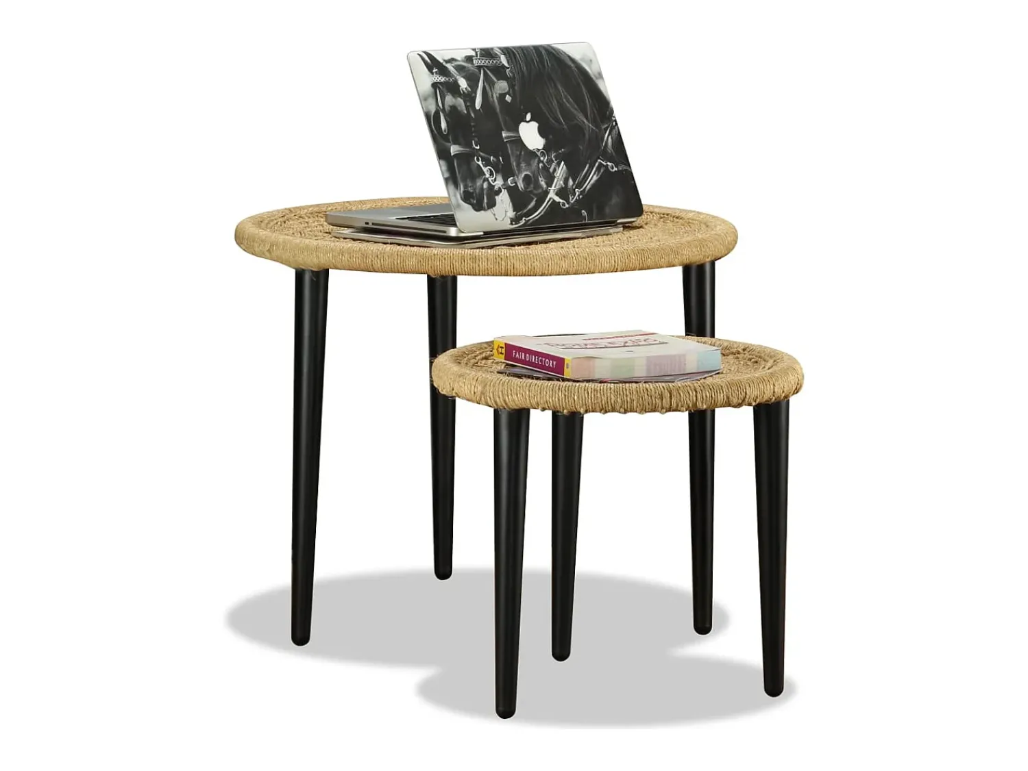 Mesa De Centro| Conjunto de 2 Mesas de Centro | Mesa de apoio juta natural Bege