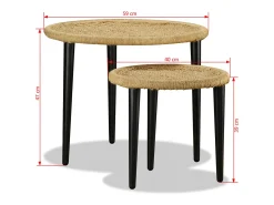 Mesa De Centro| Conjunto de 2 Mesas de Centro | Mesa de apoio juta natural Bege
