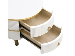 Mesa De Centro|Merax Conjunto de 2 mesas de centro redondas 2 em 1, mesa lateral em MDF - tampo em vidro temperado marrom - 2 gavetas - 70x70x45 + 50x50x40 cm Branco