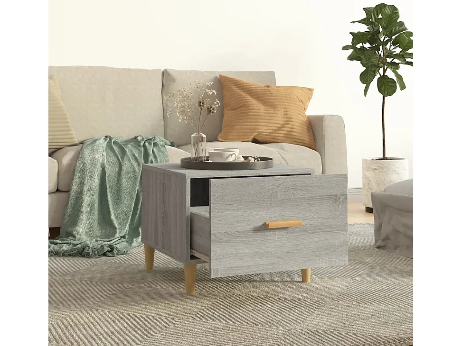 Conjunto de 2 Mesas de Centro | Mesa de apoio 50x50x40 cm madeira proc. sonoma cinza^ Mesa De Centro
