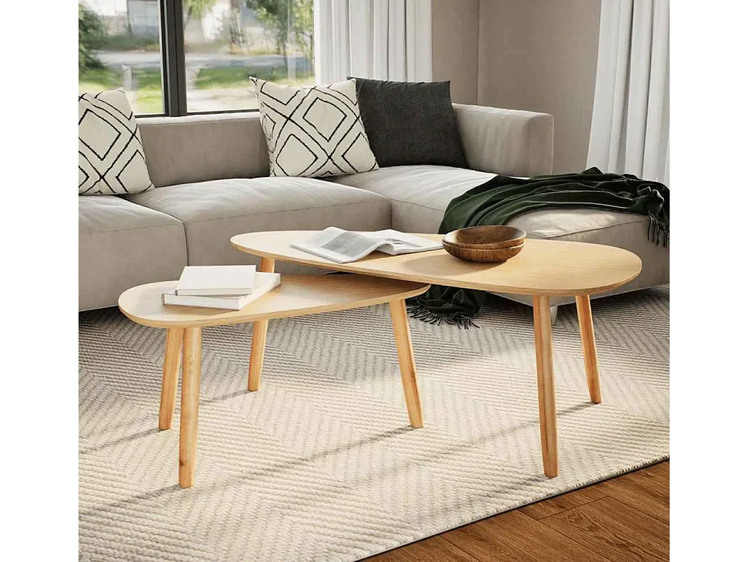 Discount Conjunto de 2 Mesas de Centro | Mesa de apoio pinho maciço Castanho