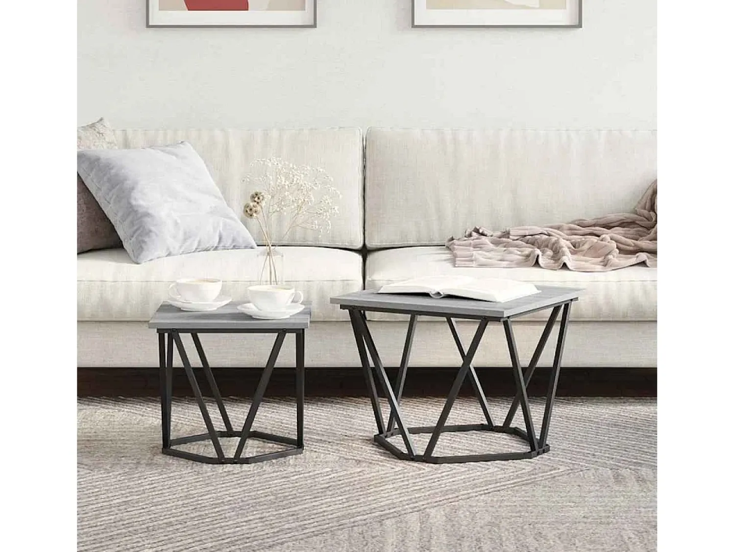 New Conjunto de 2 Mesas de Centro | Mesa de apoio | Mesa de café Sonoma Cinzento