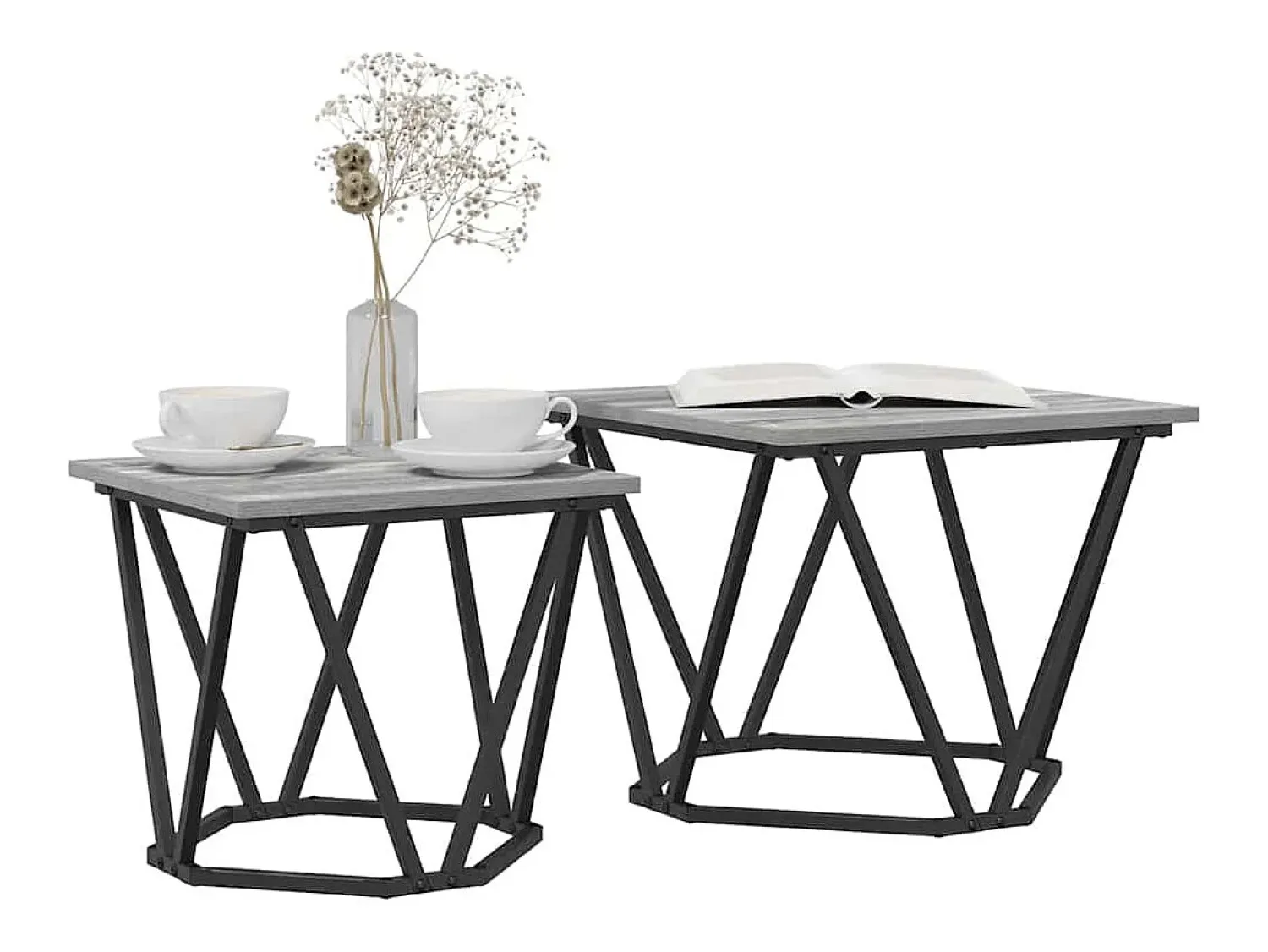 New Conjunto de 2 Mesas de Centro | Mesa de apoio | Mesa de café Sonoma Cinzento
