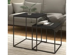 Mesa De Centro* Conjunto de 2 Mesas de Centro | Mesa de apoio derivados de madeira e metal Preto