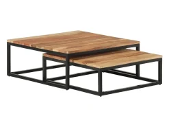 Mesa De Centro* Conjunto de 2 Mesas de Centro | Mesa de apoio de encastrar madeira de acácia maciça Castanho