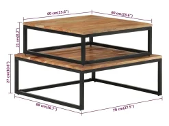 Mesa De Centro* Conjunto de 2 Mesas de Centro | Mesa de apoio de encastrar madeira de acácia maciça Castanho