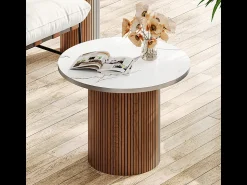 Clearance DripeX Conjunto de 2 Mesas de centro redondas - base de coluna romana - folheado mármore - Castanho chocolate