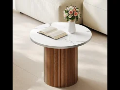 Clearance DripeX Conjunto de 2 Mesas de centro redondas - base de coluna romana - folheado mármore - Castanho chocolate