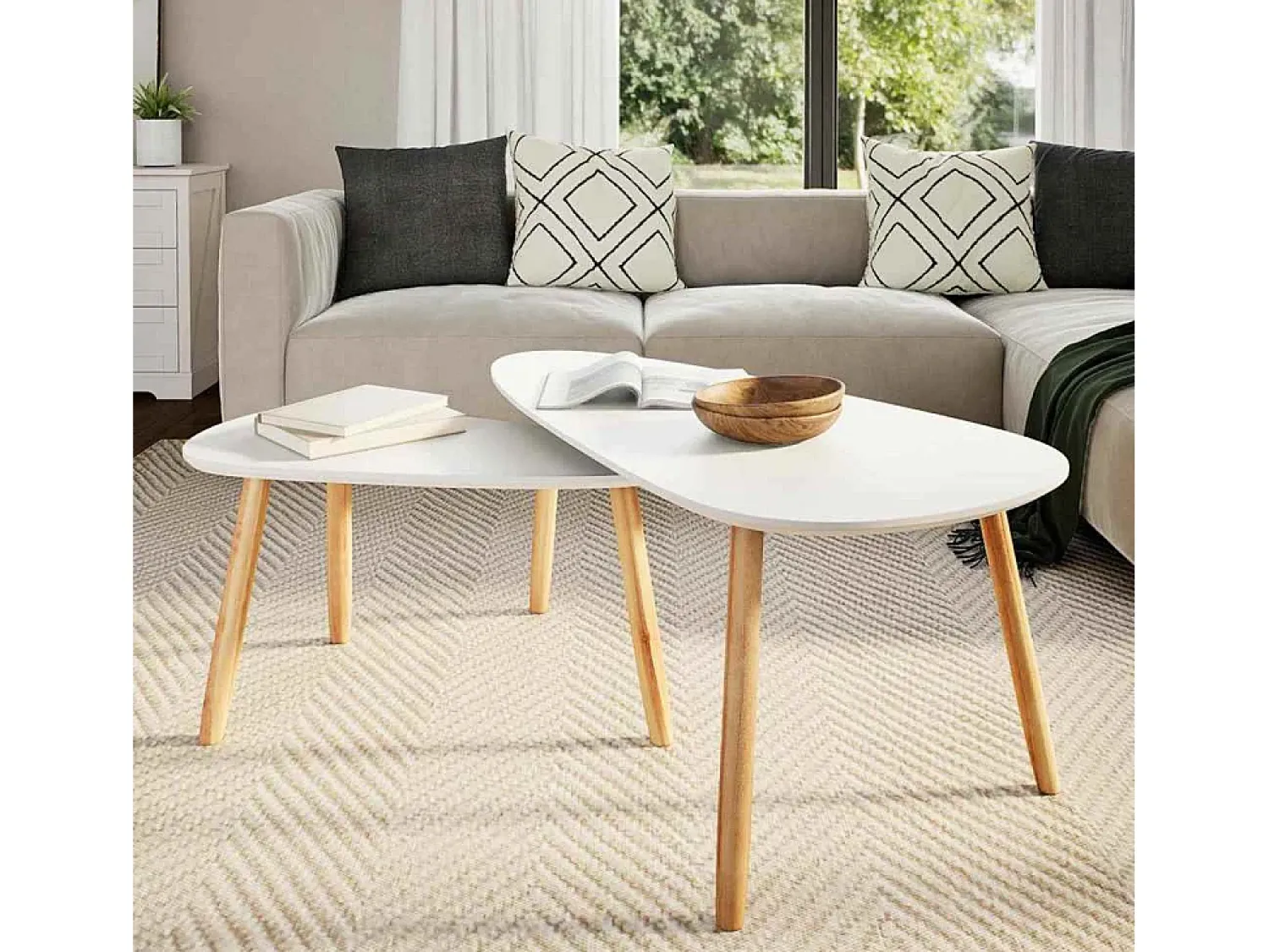 Mesa De Centro* Conjunto de 2 Mesas de Centro | Mesa de apoio pinho maciço Branco