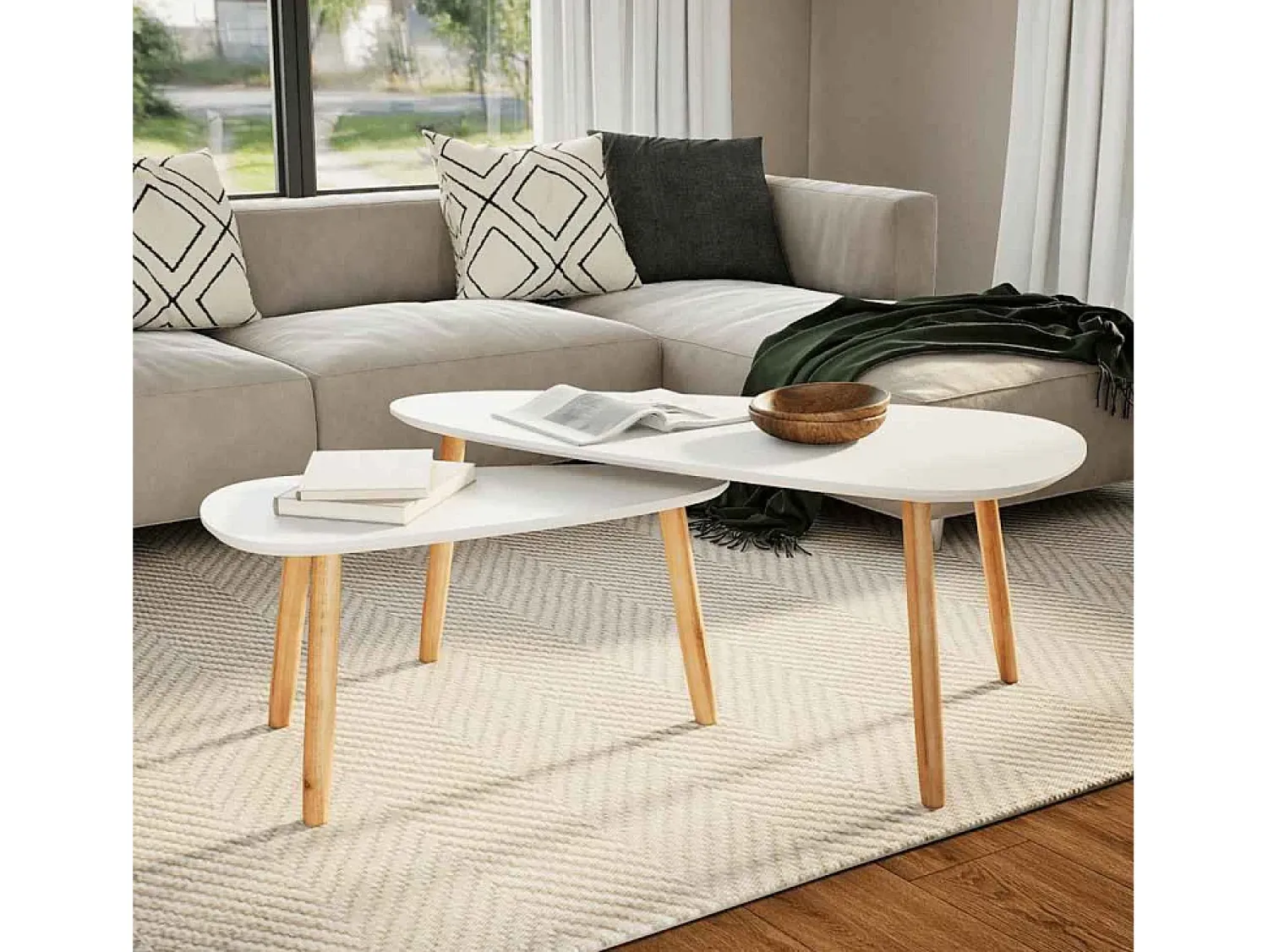 Mesa De Centro* Conjunto de 2 Mesas de Centro | Mesa de apoio pinho maciço Branco