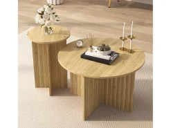 Mesa De Centro*ModernLuxe Conjunto de 2 mesas de centro - tampo redondo - aspecto madeira - MDF + painéis de partículas - Natural Natural claro