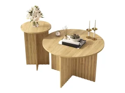 Mesa De Centro*ModernLuxe Conjunto de 2 mesas de centro - tampo redondo - aspecto madeira - MDF + painéis de partículas - Natural Natural claro