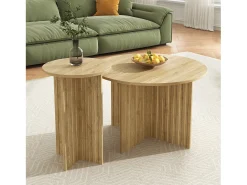 Mesa De Centro*ModernLuxe Conjunto de 2 mesas de centro - tampo redondo - aspecto madeira - MDF + painéis de partículas - Natural Natural claro