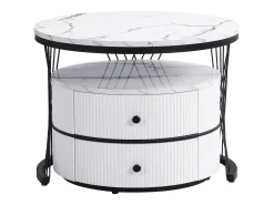 Mesa De Centro*ModernLuxe Conjunto de 2 mesas de encastrar - 2 gavetas - tampo em mármore - Branco e Preto Preto / Branco