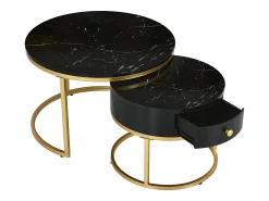 Outlet ModernLuxe Conjunto de 2 mesas de encastrar com gaveta - folheado com padrão mármore - aspecto brilhante - Preto