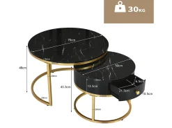 Outlet ModernLuxe Conjunto de 2 mesas de encastrar com gaveta - folheado com padrão mármore - aspecto brilhante - Preto