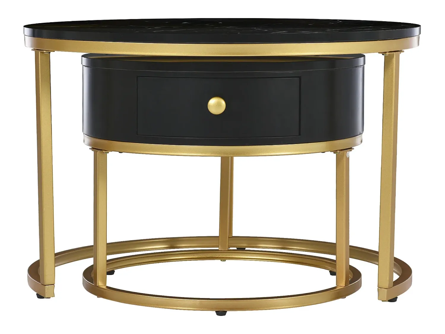 Outlet ModernLuxe Conjunto de 2 mesas de encastrar com gaveta - folheado com padrão mármore - aspecto brilhante - Preto