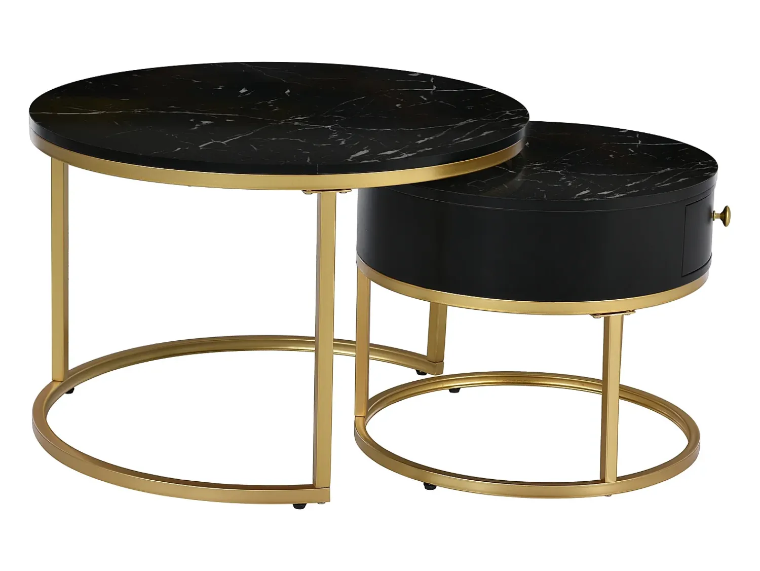 Outlet ModernLuxe Conjunto de 2 mesas de encastrar com gaveta - folheado com padrão mármore - aspecto brilhante - Preto